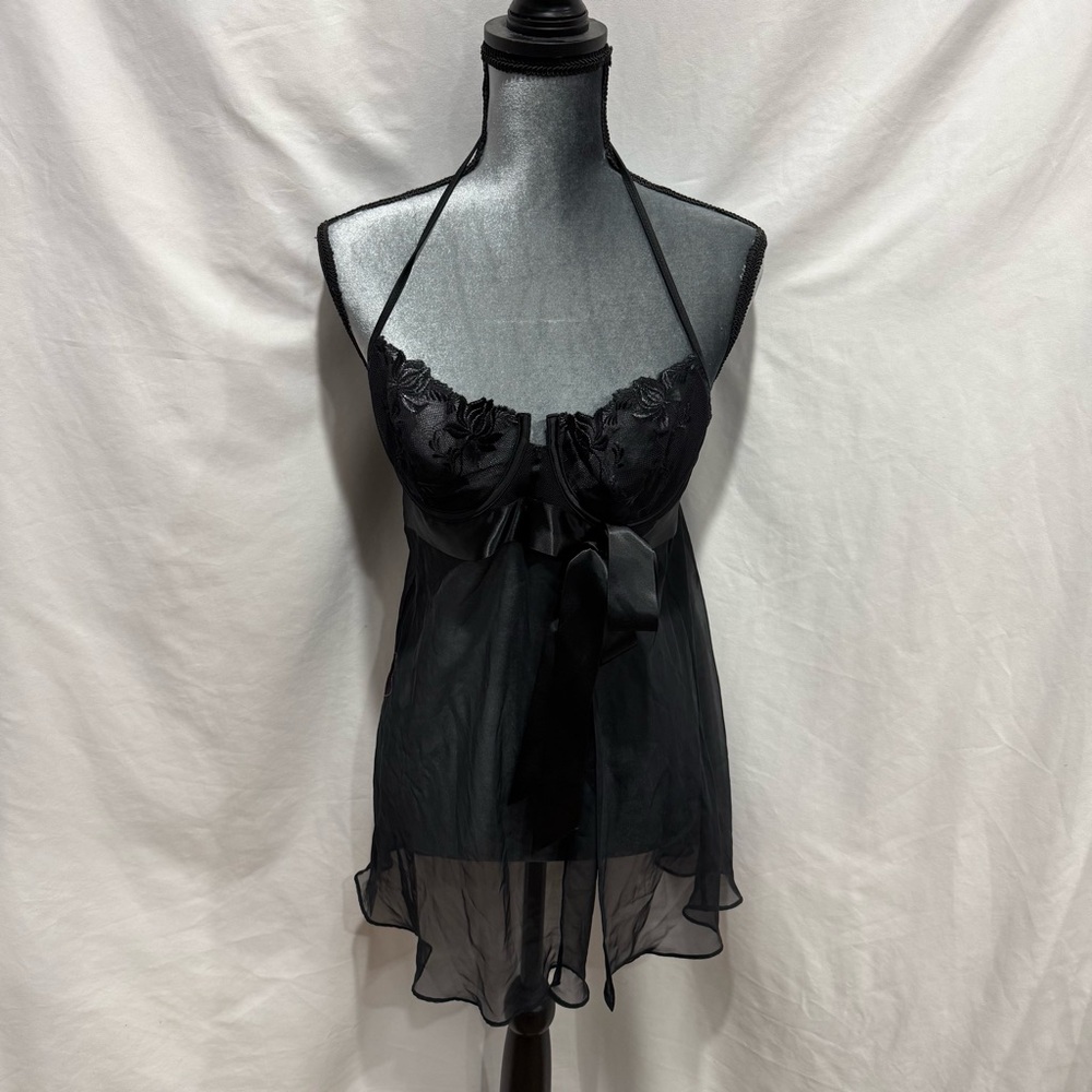 Like New Victoria's Secret Black Sheer Babydoll 36C